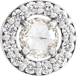 14K Gold Round Natural Diamond Halo-Style Rose-Cut Necklace or Pendant - White Gold