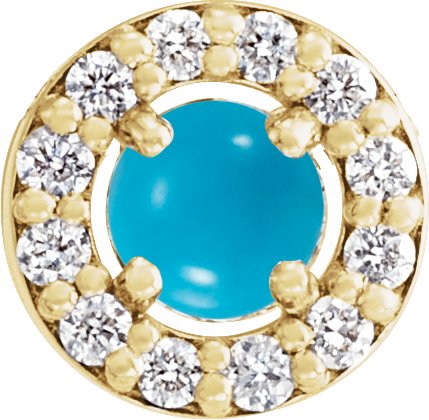 14K Gold Round Natural Turquoise Halo-Style Rose-Cut Necklace or Pendant - Yellow Gold