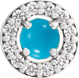 Platinum Round Natural Turquoise Halo-Style Rose-Cut Necklace or Pendant