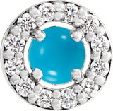 Platinum Round Natural Turquoise Halo-Style Rose-Cut Necklace or Pendant