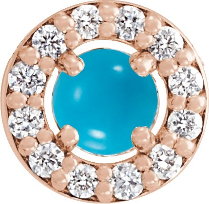 14K Gold Round Natural Turquoise Halo-Style Rose-Cut Necklace or Pendant - Rose Gold