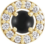14K Gold Round Natural Black Onyx Halo-Style Rose-Cut Necklace or Pendant - Yellow Gold