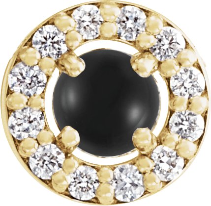14K Gold Round Natural Black Onyx Halo-Style Rose-Cut Necklace or Pendant - Yellow Gold
