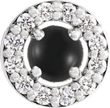 14K Gold Round Natural Black Onyx Halo-Style Rose-Cut Necklace or Pendant - White Gold