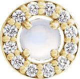 14K Gold Round Natural Rainbow Moonstone Halo-Style Rose-Cut Necklace or Pendant - Yellow Gold
