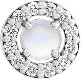 Platinum Round Natural Rainbow Moonstone Halo-Style Rose-Cut Necklace or Pendant