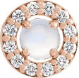 14K Gold Round Natural Rainbow Moonstone Halo-Style Rose-Cut Necklace or Pendant - Rose Gold