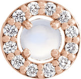 14K Gold Round Natural Rainbow Moonstone Halo-Style Rose-Cut Necklace or Pendant - Rose Gold