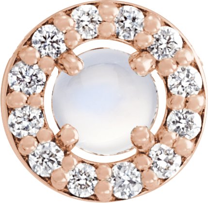 14K Gold Round Natural Rainbow Moonstone Halo-Style Rose-Cut Necklace or Pendant - Rose Gold