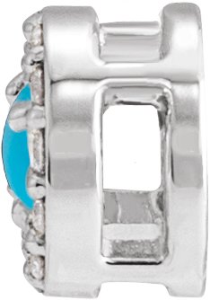 14K Gold Round Natural Turquoise Halo-Style Rose-Cut Necklace or Pendant - White Gold - view 2