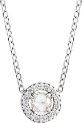 14K Gold Round Natural Diamond Halo-Style Rose-Cut Necklace or Pendant - White Gold