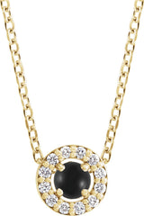 14K Gold Round Natural Black Onyx Halo-Style Rose-Cut Necklace or Pendant - Yellow Gold