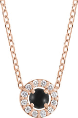 14K Gold Round Natural Black Onyx Halo-Style Rose-Cut Necklace or Pendant - Rose Gold