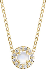 14K Gold Round Natural Rainbow Moonstone Halo-Style Rose-Cut Necklace or Pendant - Yellow Gold