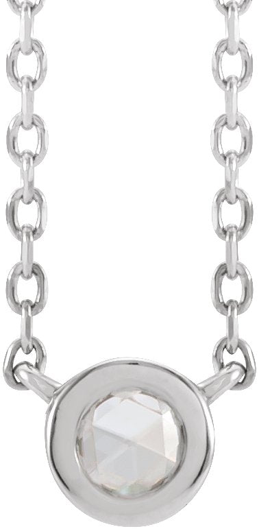 14K Gold Round Natural Diamond Rose-Cut Bezel-Set Necklace - White Gold