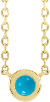 14K Gold Round Natural Turquoise Rose-Cut Bezel-Set Necklace - Yellow Gold