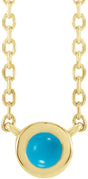 14K Gold Round Natural Turquoise Rose-Cut Bezel-Set Necklace - Yellow Gold