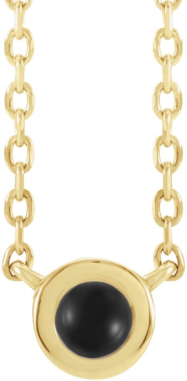 14K Gold Round Natural Black Onyx Rose-Cut Bezel-Set Necklace - Yellow Gold