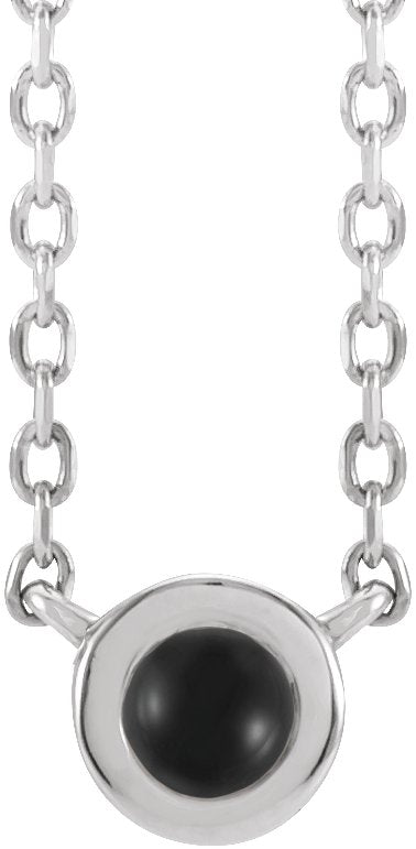 14K Gold Round Natural Black Onyx Rose-Cut Bezel-Set Necklace - White Gold