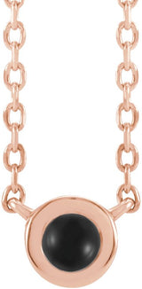 14K Gold Round Natural Black Onyx Rose-Cut Bezel-Set Necklace - Rose Gold