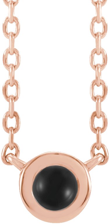 14K Gold Round Natural Black Onyx Rose-Cut Bezel-Set Necklace - Rose Gold
