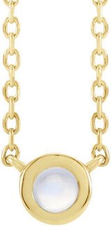14K Gold Round Natural Rainbow Moonstone Rose-Cut Bezel-Set Necklace - Yellow Gold