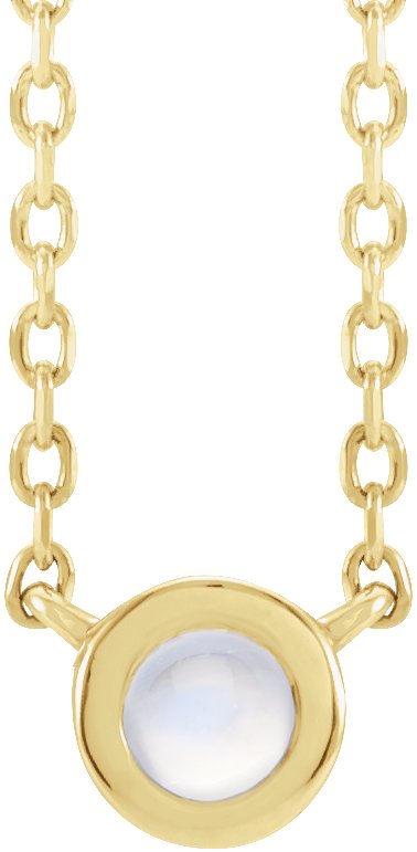 14K Gold Round Natural Rainbow Moonstone Rose-Cut Bezel-Set Necklace - Yellow Gold