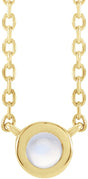 14K Gold Round Natural Rainbow Moonstone Rose-Cut Bezel-Set Necklace - Yellow Gold
