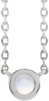 Platinum Round Natural Rainbow Moonstone Rose-Cut Bezel-Set Necklace