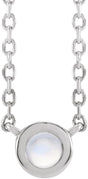 Platinum Round Natural Rainbow Moonstone Rose-Cut Bezel-Set Necklace