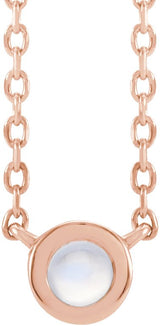 14K Gold Round Natural Rainbow Moonstone Rose-Cut Bezel-Set Necklace - Rose Gold