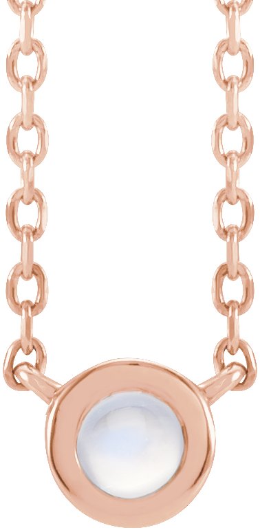 14K Gold Round Natural Rainbow Moonstone Rose-Cut Bezel-Set Necklace - Rose Gold