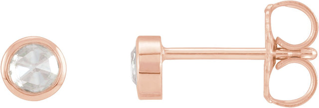 14K Gold Natural Diamond Round Bezel-Set Rose-Cut Stud Earrings - Rose Gold