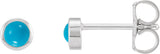 14K Gold Natural Turquoise Round Bezel-Set Rose-Cut Stud Earrings - White Gold
