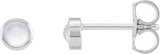 Platinum Natural Rainbow Moonstone Round Bezel-Set Rose-Cut Stud Earrings