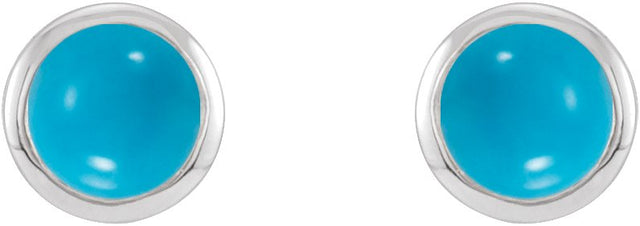 14K Gold Natural Turquoise Round Bezel-Set Rose-Cut Stud Earrings - White Gold - view 2