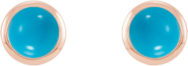 14K Gold Natural Turquoise Round Bezel-Set Rose-Cut Stud Earrings - Rose Gold - view 2