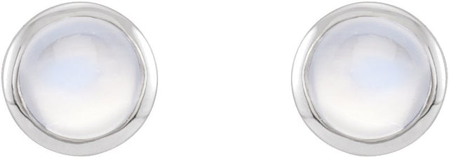 Platinum Natural Rainbow Moonstone Round Bezel-Set Rose-Cut Stud Earrings - view 2