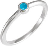Platinum Round Natural Turquoise Bezel-Set Stackable Ring