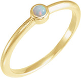 14K Gold Round Natural White Opal Bezel-Set Stackable Ring - Yellow Gold