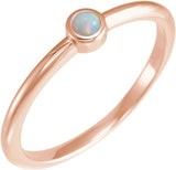 14K Gold Round Natural White Opal Bezel-Set Stackable Ring - Rose Gold