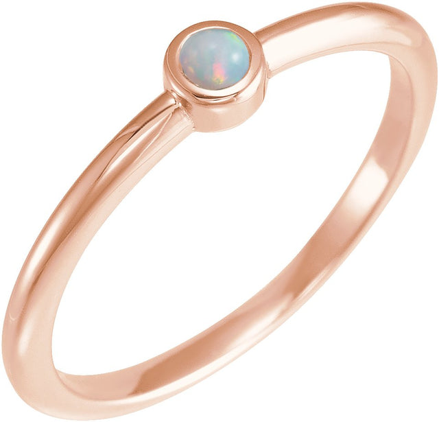 14K Gold Round Natural White Opal Bezel-Set Stackable Ring - Rose Gold