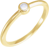 14K Gold Round Natural Rainbow Moonstone Bezel-Set Stackable Ring - Yellow Gold