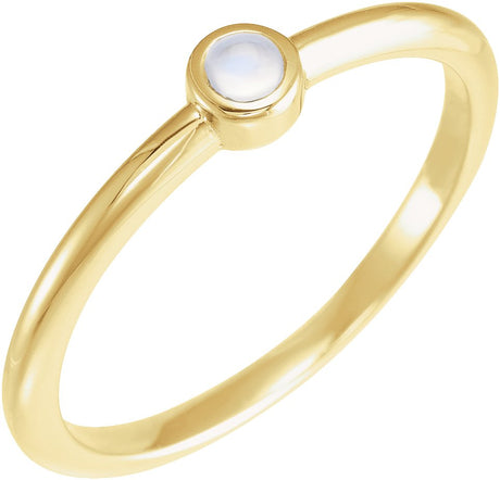 14K Gold Round Natural Rainbow Moonstone Bezel-Set Stackable Ring - Yellow Gold