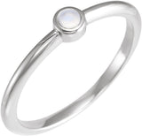 Platinum Round Natural Rainbow Moonstone Bezel-Set Stackable Ring