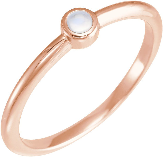 14K Gold Round Natural Rainbow Moonstone Bezel-Set Stackable Ring - Rose Gold
