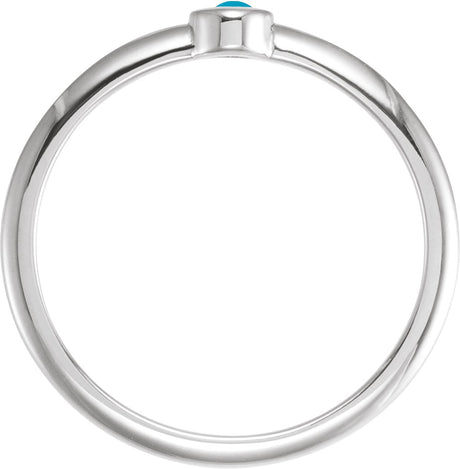 Platinum Round Natural Turquoise Bezel-Set Stackable Ring - view 2
