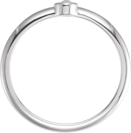 Platinum Round Natural White Opal Bezel-Set Stackable Ring - view 2