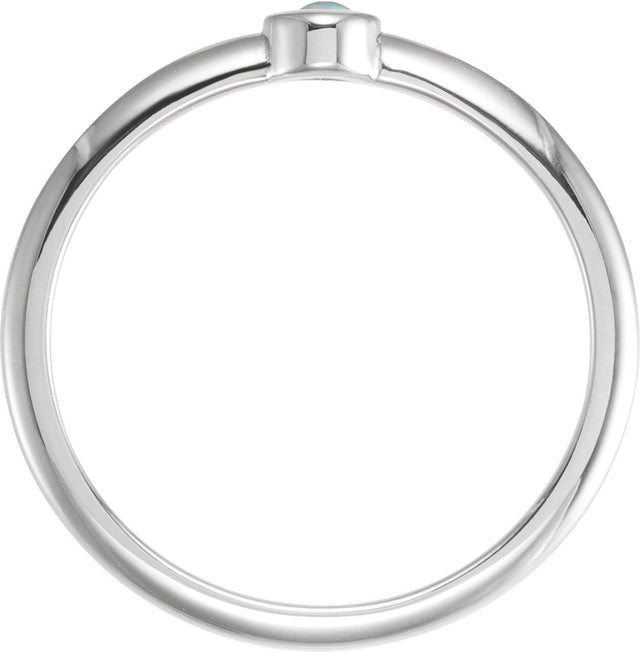 Platinum Round Natural White Opal Bezel-Set Stackable Ring - view 2