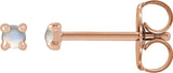 14K Gold Natural Rainbow Moonstone Round 4-Prong Claw Rose-Cut Stud Earrings - Rose Gold